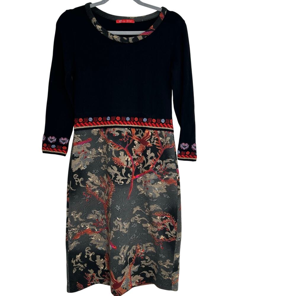 Olivier Philips midi dress black asian floral long sleeves size small